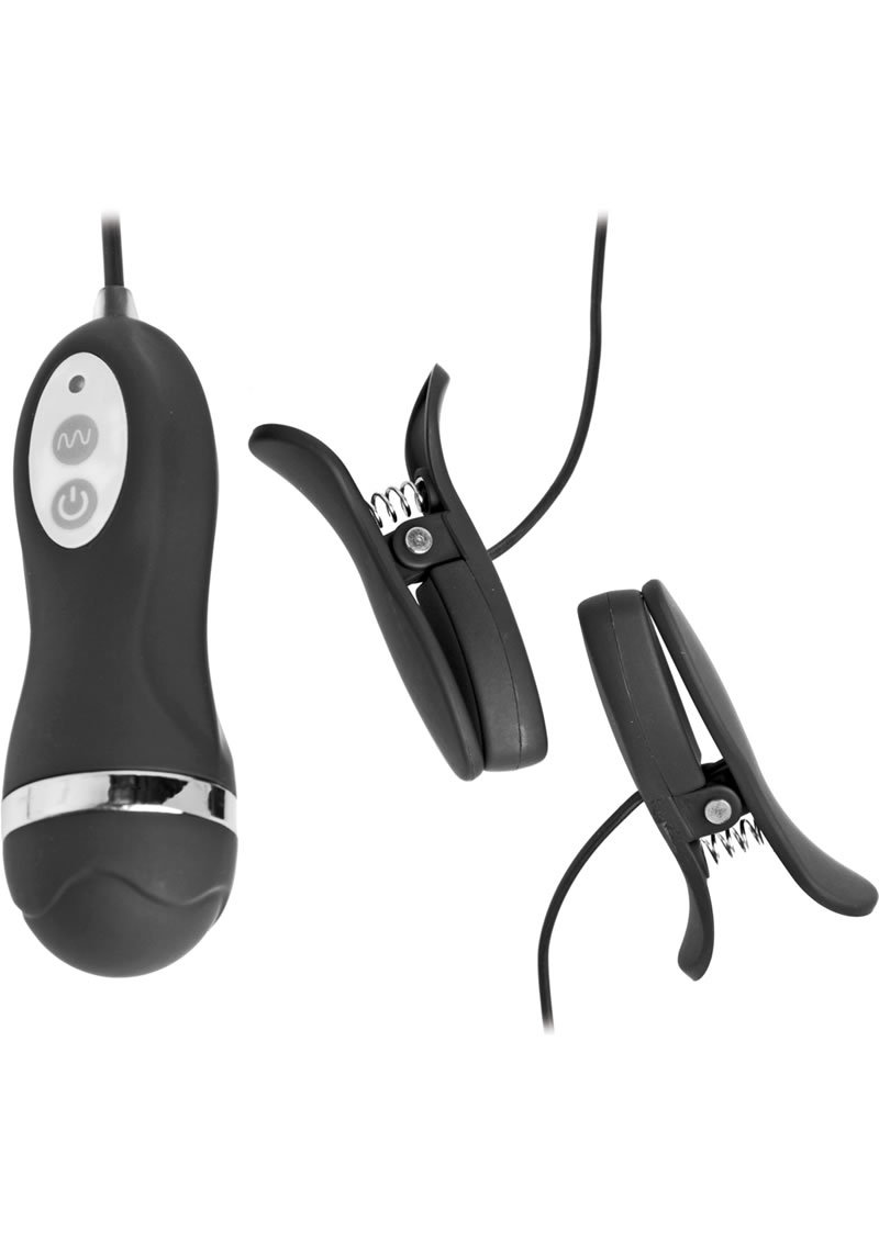 Frisky Power Pinchers 10 Mode Vibrating Nipple Clamps - Black